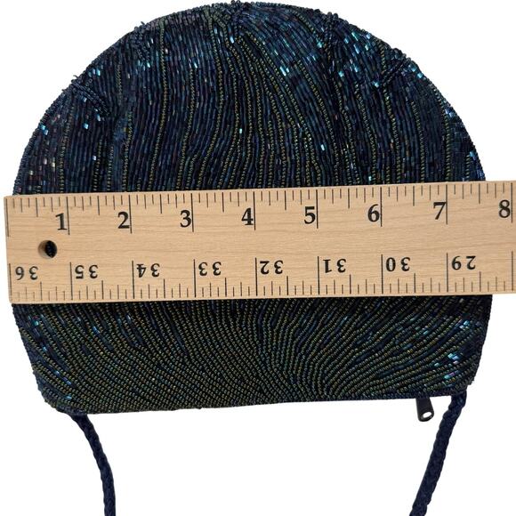 Vintage 90s Beaded Peacock Purse Blue Gold Crossbody Evening Bag - Picture 8 of 10